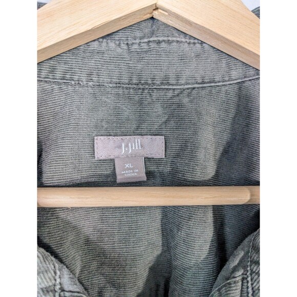 J.Jill Green Corduroy Metal Button Up Shirt Size XL Pocket Collar N64 - Picture 4 of 9